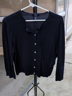 Chaps Navy Women's Crewneck Button-Front Cardigan